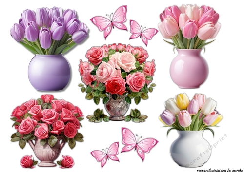 Cut Outs Tulips, Roses & Butterflies