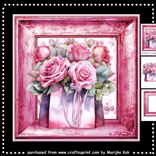 Pink  Vintage Roses  in Wooden Frame   mini Kit