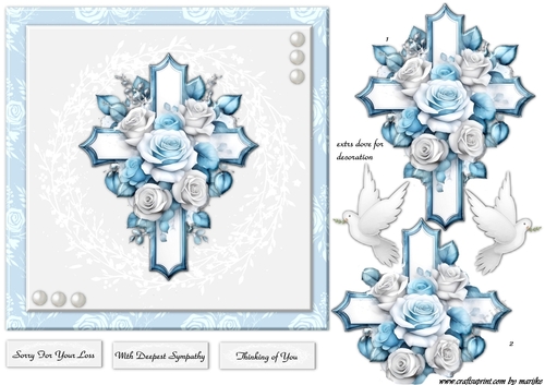 Sympathy Cross Roses In  Blue & Silver