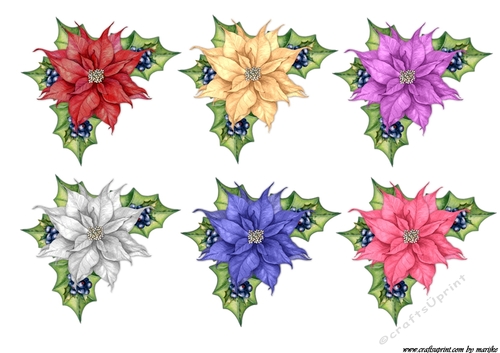  Christmas Poinsettias Corner Vignette Cut Outs