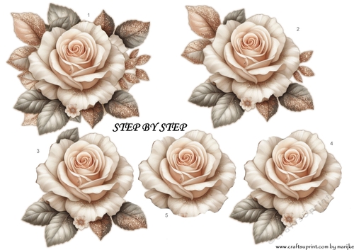 Cream Roses Golden Leafs