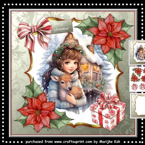 Christmas Girl With Cute Deer Mini Kit
