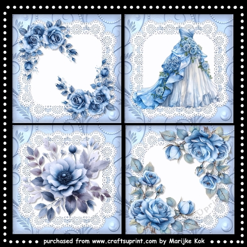 Card Toppers Vintage Blue Roses Kit