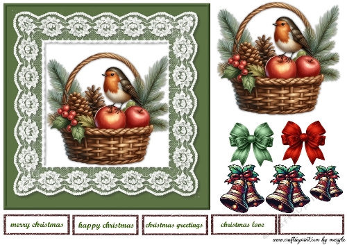 Quick Card Christmas Cute robin In basket