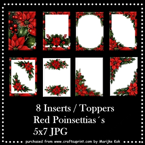 Kit 8 Inserts / Toppers Red Poinsettia´s
