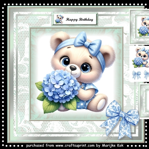 Cute Teddy Birthday Girl  Mini Kit