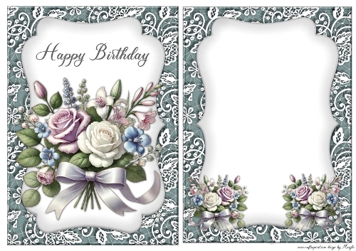A5 Topper & Insert  Elegant Roses Happy Birthday