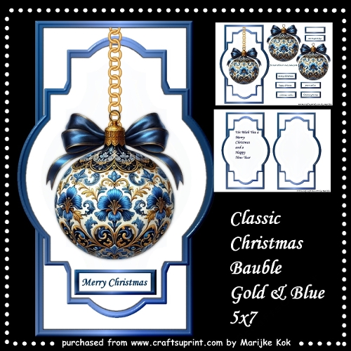 cup1449072_936 - Classic Christmas Bauble Gold and Blue Shaped Card 5x7