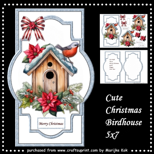 Cute  Christmas Birdhouse Shaped Card 5x7