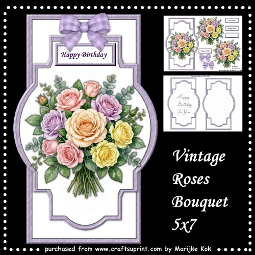 Vintage Bouquet Shaped card Topper 5x7