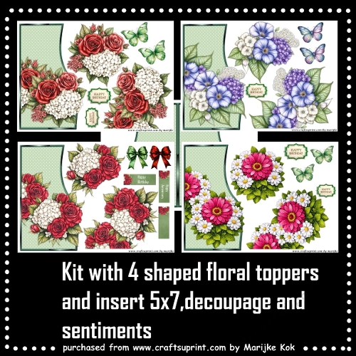 Kit with four floral shaped cards & insert