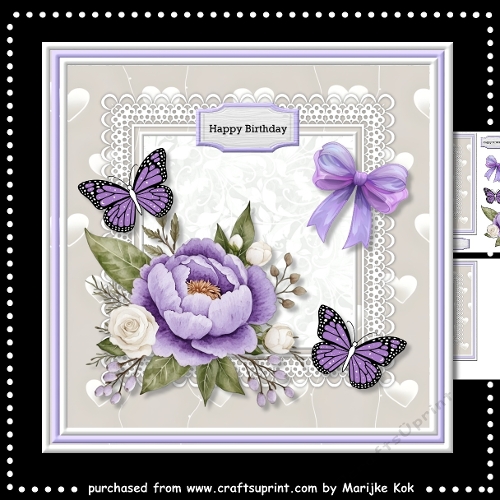 Purple Peonies and Butterflies 7x7  Mini Kit