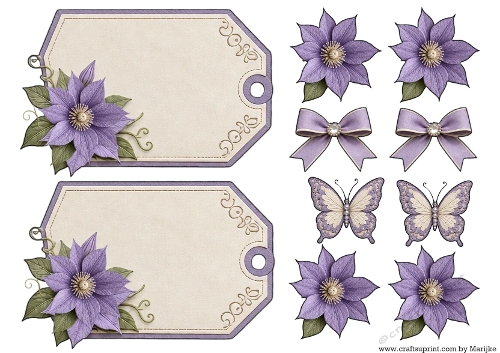 Vintage  Clematis Flowers Tags