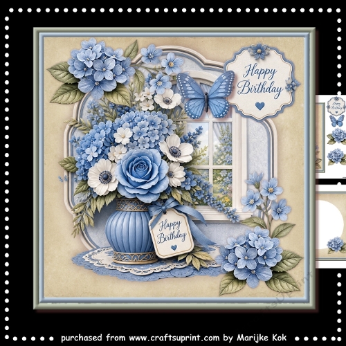 Window Blue Flowers Mini Kit 7x7