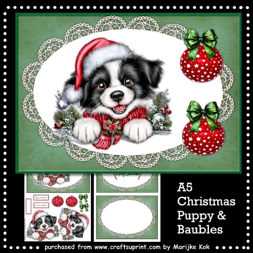 A5   Christmas Puppy  & Baubles  Mini Kit 