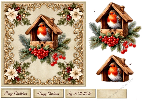 Quick Card   Vintage Robin   7x7  Birdhouse 