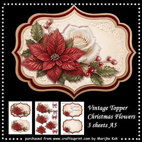 Vintage Topper Christmas Flowers A5
