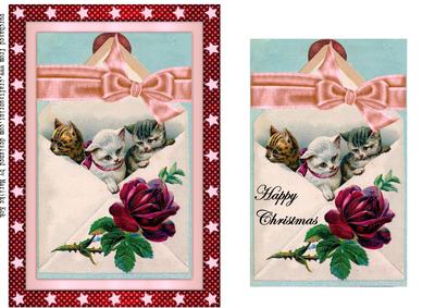 Vintage Happy Christmas Kittens