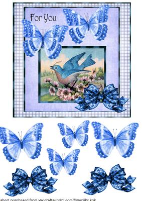 Beautiful Bleu Bird with Butterflies