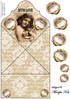 Vintage Girl with Kitten Springcard