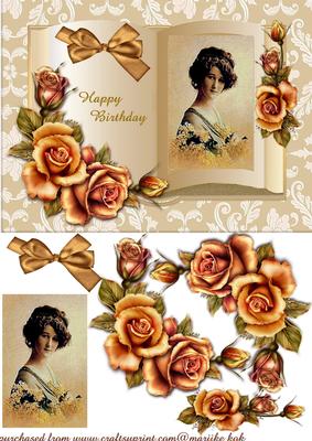Vintage Lady with Roses Book