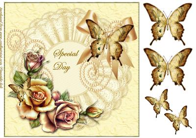 Cream Roses Butterflie Beauty