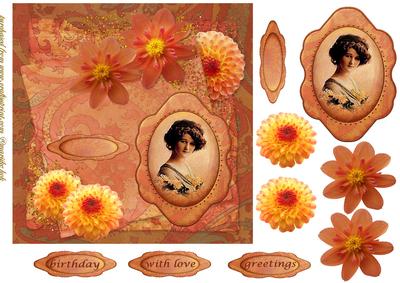 Vintage Lady with Dahlias - 