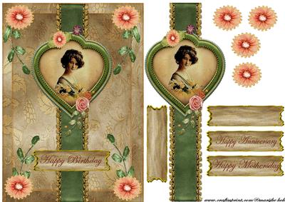 Vintage Lady in Green and Peache