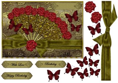 Fan with Roses and Butterflies