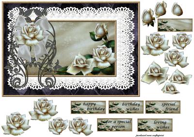 Beautiful Romantic Antique Roses in Lace Frame
