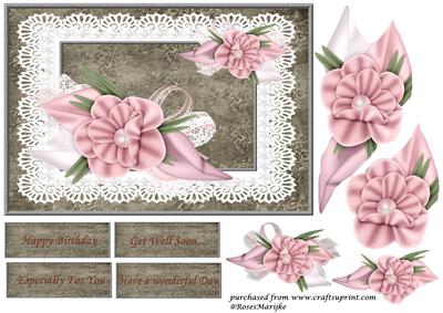 Grey and Pink Corsage in Lace Frame