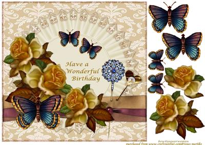 Antique Roses and Butterflies