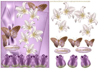 Butterflies,bow,tulips and Lillies - 