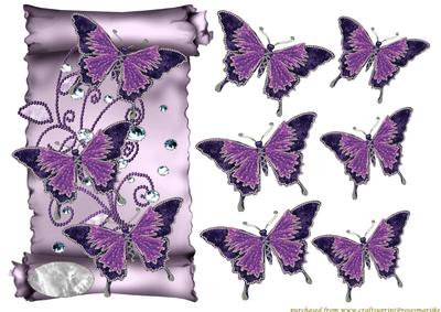 Purple Butterflies on a Scroll