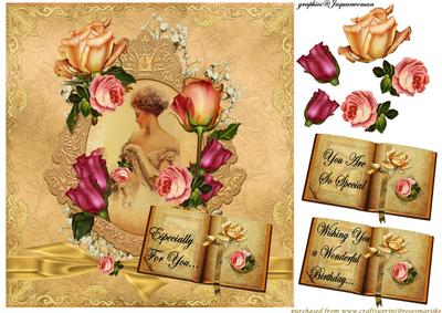 Beautiful Vintage Lady with Roses - 