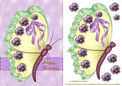 Butterflies and Pansys in Purple