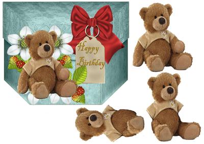 Box Card Bear Happy Birthday Topper