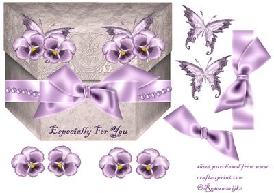 Box Card Lilac Pansys and Butterflies