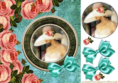 Vintage Lady with Antique Roses and Pearls