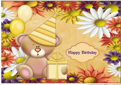 A4 Happy Birthday Bear Flowers&balloons