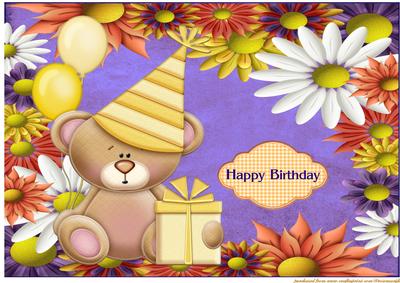 A4 Happy Birthday Bear Flowers&balloons