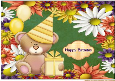 A4 Happy Birthday Bear Flowers&balloons