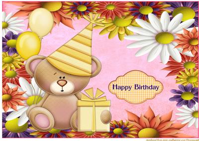 A4 Happy Birthday Bear Flowers&balloons