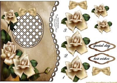 Scalloped Edged S Latticce Card Antique Roses