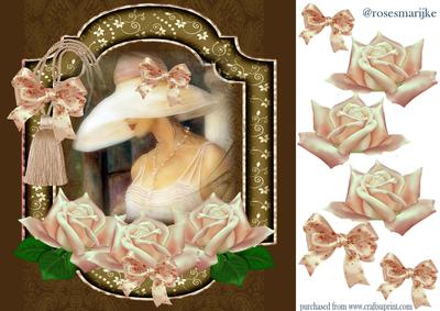 Vintage Lady in Antique Frame with Roses