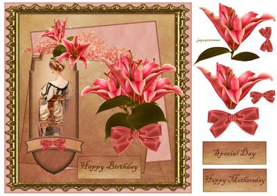 Vintage Lady in Gold Frame with Lillies