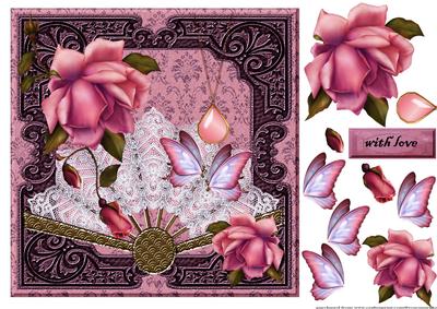 Lace Fan Roses Butterflies 2