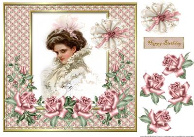 Pink Vintage Lady with Roses