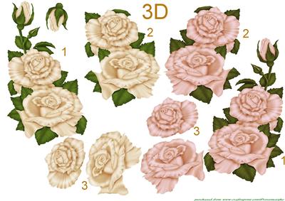 3D Decoupage Yvory & Pink Roses