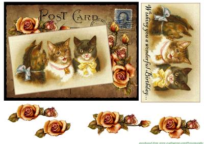 Vintage Kittens Birthday Postcard